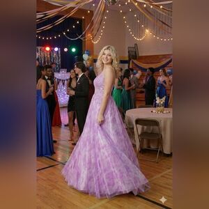 NWT Size XL Dancing Queen Pink Cloud Motif A-line Shaped Gown